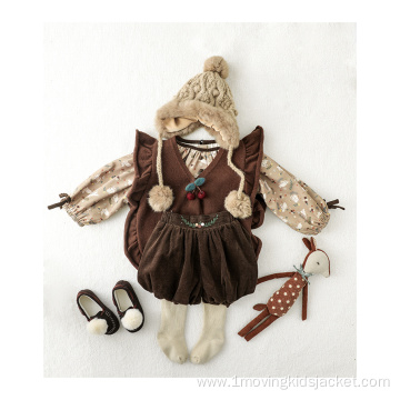Girls' Knitted Casual Jacket With Wooden Ears